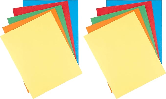 Amazon Basics Twin Pocket File Folders with Fasteners, Letter Size, Business Card Slot, Assorted Colors, 50-Pack