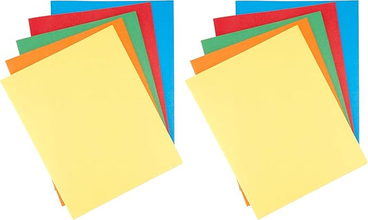 Amazon Basics Twin Pocket File Folders with Fasteners, Letter Size, Business Card Slot, Assorted Colors, 50-Pack