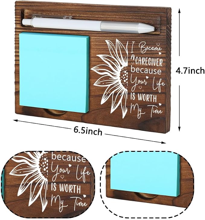 Wooden Sticky Note Holder for Caregivers, Inspirational Gift with Sunflower Design, Office Desk Decor, 16.5 x 12 x 1.5 cm,LQQ25