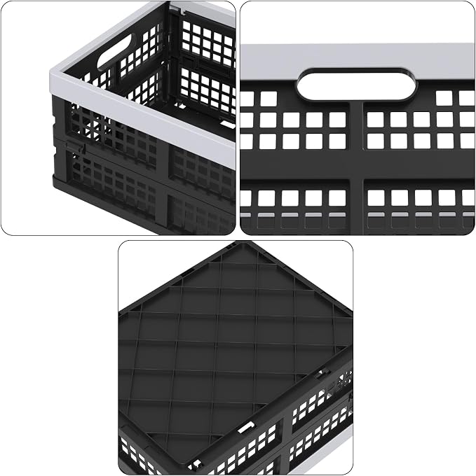 15L Plastic Collapsible Storage Crates, Folding Crates Storage Basket, Pack of 4, Black