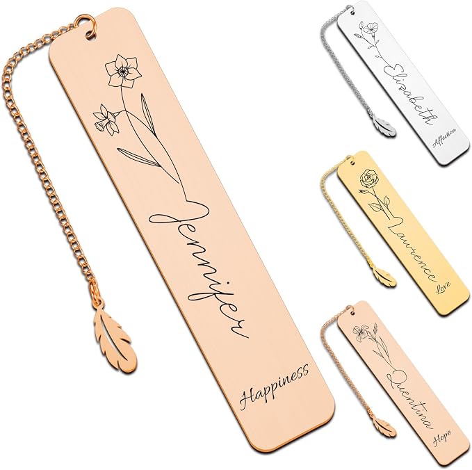 Personalized Bookmarks for Women Book Lover Custom Birth Flower Bookmark with Name Birthday Gifts for Reader Kids Cute Bookmarks for Mom Daughter Girlfriend Valentines Graduation Christmas Gifts