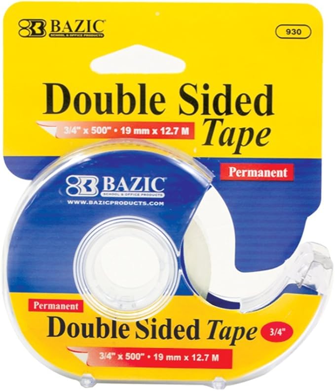 Bazic Double Sided Permanent Tape with Dispenser, 0.75 x 500 Inches (Case of 144) (930-144)