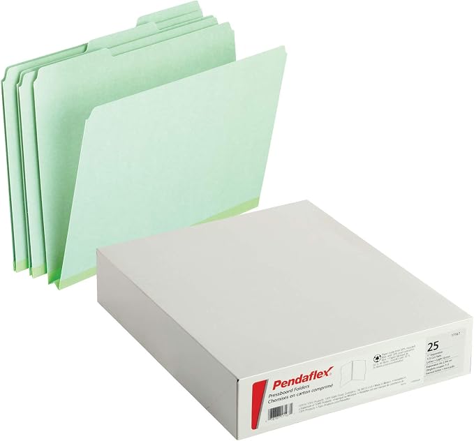 Pendaflex 17167 Pressboard Expanding File Folders, 1/3 Cut Top Tab, Letter, Green (Box of 25) (Pack of 4)