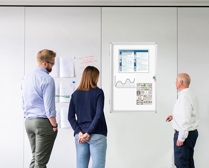 Lockable Magnetic Whiteboard Bulletin Board 36 x 24 Inch – Indoor Wall Mounted Enclosed Notice Board with Acrylic Door, Aluminum Frame & 2 Keys for Office, School, Home & Lobby