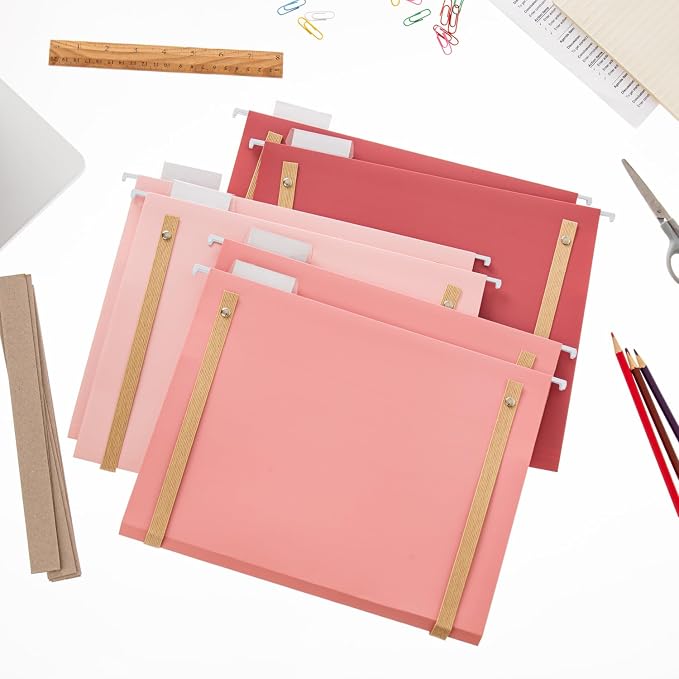 Y YOMA 6 Pack Extra Capacity Hanging File Folders with Handle Letter Size Accordion Decorative Reinforced File Folder Cute Colored Expandable Portable Folder with 1/5-Cut Adjustable Tabs, Cute Pink