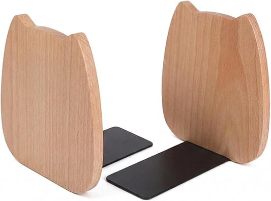 Cute Kitten-Shaped Book Ends for Shelves, Detachable Design Bookends for Heavy Books, with Anti-Slip Foam Pads, an Ideal Gift for Book Fans (Pack of 2,Beech Wood Kitten)