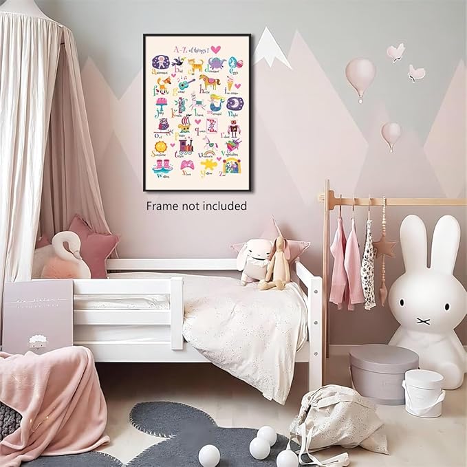 Animal Alphabet Poster, Abc Animal Poster for Toddlers, Alphabet Letters for Wall, Educational Learning Posters for Toddlers 1-3, Classroom Must Haves Poster, Baby Nursery Print 12x16in Unframed