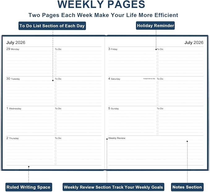 Planner 2026-2027 - 8.5'' × 11'' Weekly & Monthly Planner from July 2026 to June 2027, Large Planners 2026-2027 with Pefect Organizer, Fabric Cover, Inner Pocket, Blue