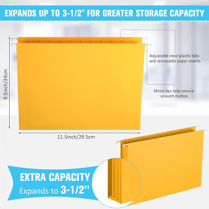 Tinlade 24 Pcs Hanging File Folders with Full Height Gusset Paper A4 Expanding Letter Size Hanging File Folders for Designed for Bulky Files Medical Charts (Cute Color,Classic Style)