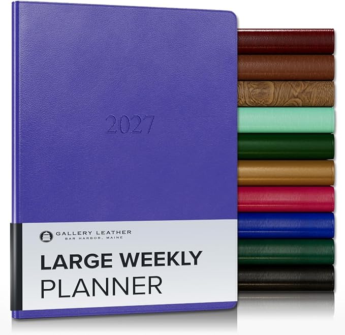 Gallery Leather Large Weekly Monthly Planner 2027, Elegantly Bound Calendar Planner and Notebook with Stylish Gold-Gilded Page Edges, 12 Months - Caribbean Hibiscus - 9.75x7.5"