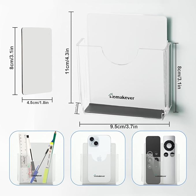 Homakover Office Supplies Magnetic Acrylic Pen Holder Organizer Cubicle Wall Mounted, Dry Erase Marker Pocket Storage Holder for Whiteboards Refrigerator (Clear)