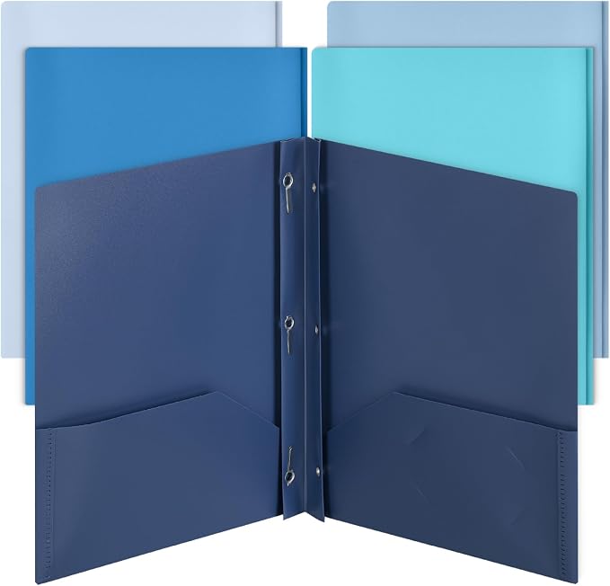 Mr. Pen- Plastic Folders with Pockets and Prongs, 5 Pack, Letter Size, Blue Shades, Flexible Plastic Folders with Prongs