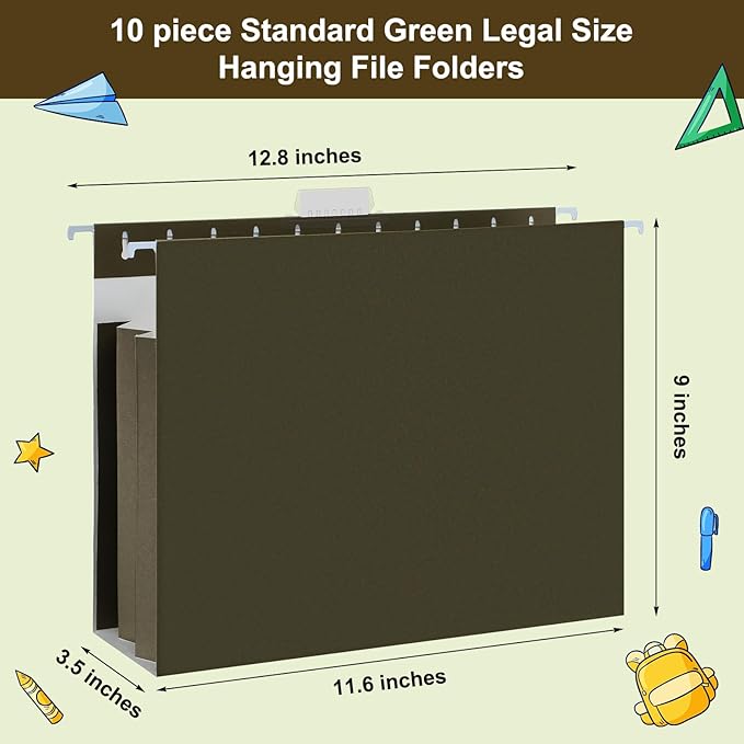 Dispowreath 10 Pack Extra Capacity Hanging File Folders Letter Size with Tabs Reinforced Hanging Folders Expandable, Heavy Duty 3.5 Inch Expansion Designed for Bulky Files Medical Charts