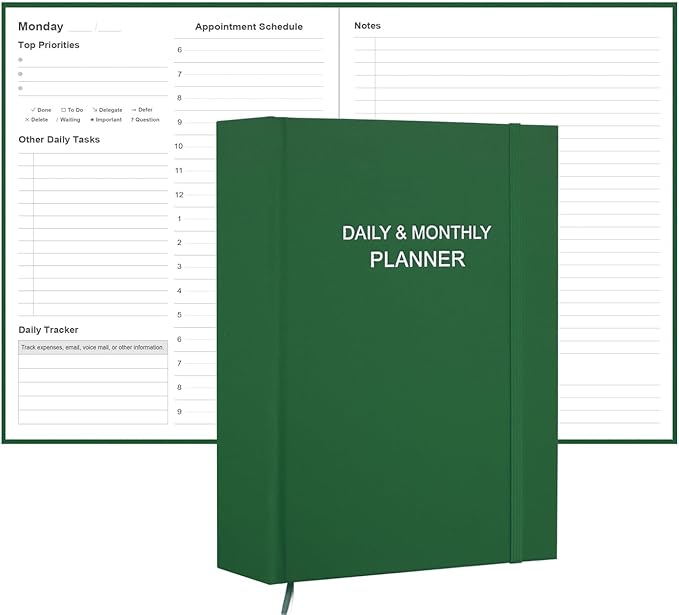 Daily & Monthly Planner for 2026 or Anytime - ADHD Planner Two Pages Per Day, Daily Planner Undated to Increase Focus, Eliminate Overwhelm, Achieve Your Biggest Goals, 8.5'' × 11'', Blue
