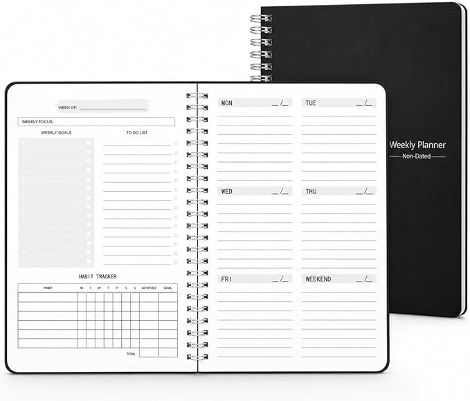 Undated Weekly Planner Notebook, 52-Week To-Do List Organizer with Weekly Goals, Habit Tracker and Priority Planner, Spiral Bound 5.8" x 8" Planner for Women and Men
