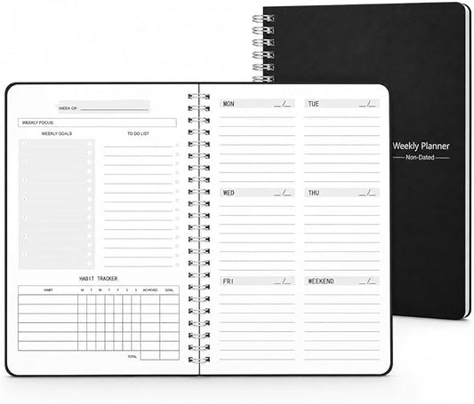 Undated Weekly Planner Notebook, 52-Week To-Do List Organizer with Weekly Goals, Habit Tracker and Priority Planner, Spiral Bound 5.8" x 8" Planner for Women and Men