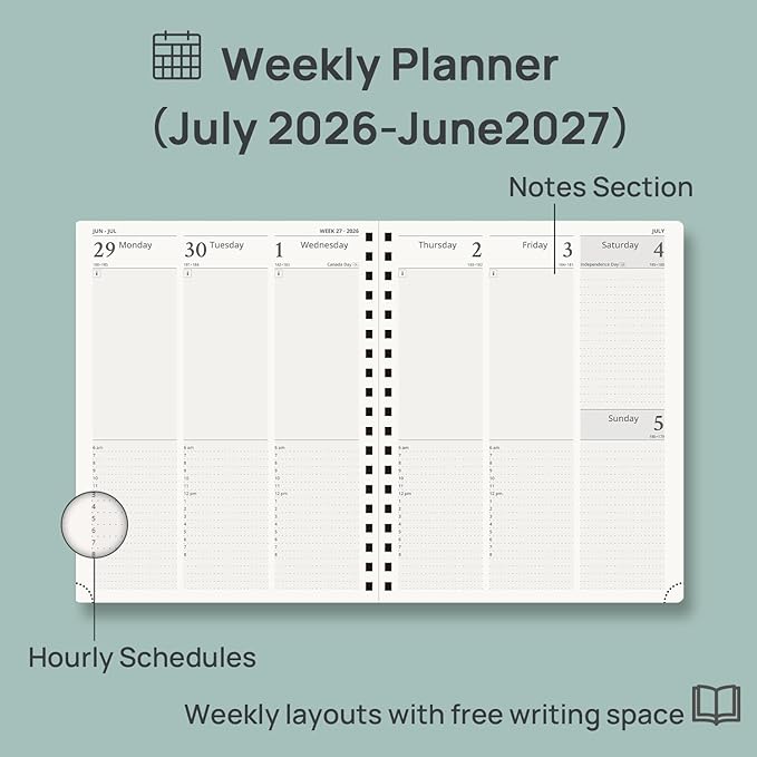POPRUN 2026-2027 Academic Year Weekly and Monthly Planner Calendar,Jul 2026 - Jun 2027，10" x 8"， Daily Agenda Book & Appointment Book with Hourly Schedule, Tabs, Hardcover, School and Office Supplies - Burgundy