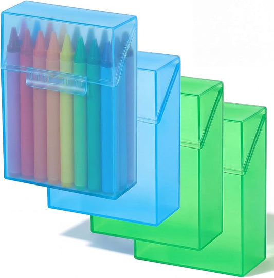 Clabby 4 Pcs Plastic Crayon Organizer Case for 24 Count Crayons Kids Art Supply Storage Box with Lid, Portable Holder for Classroom Home Travel, Fits Standard 24-Pack Crayon (Blue,Green)