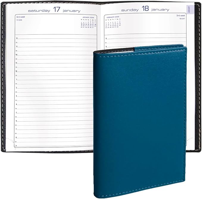 Exacompta 2026 Journal 21 - Daily/Monthly Planner - 12 Months, Jan. to Dec. - 5 1/4 x 8 1/4" - Smooth Faux Leather Steel Blue Sage Cover - Time Management Organizer and Appointment Journal