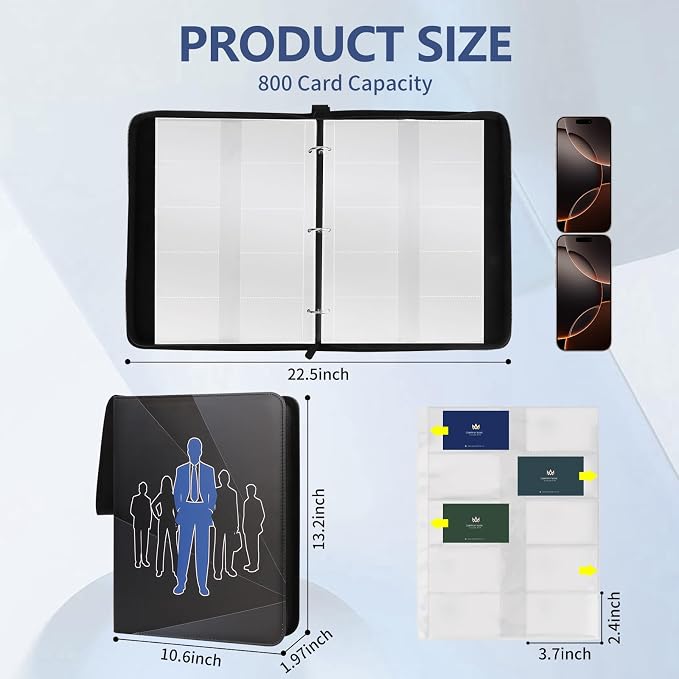 Leather Business Card Book Holder Organizer, Professional Name Card Book Holder with 800 Card Slots Capacity Booklet, Portable PU Credit Card Binder File Sleeve Storage for Men Women,40 Pack Sleeves