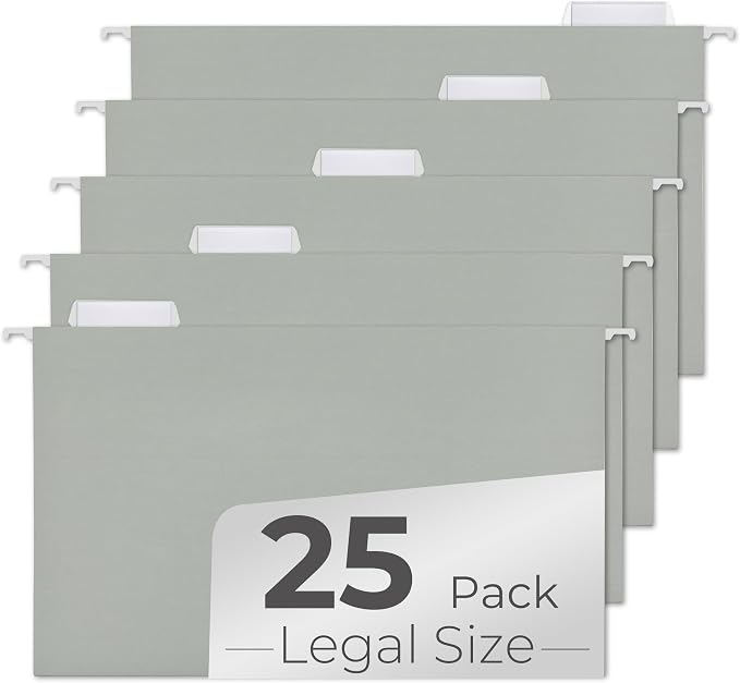 Y YOMA Legal Size - 25 Pack Colored Hanging File Folders Decorative Hanging Folder Cute Pretty File Folder for Filing Cabinet Office Home with 1/5-Cut Adjustable Tabs, Morandi Green