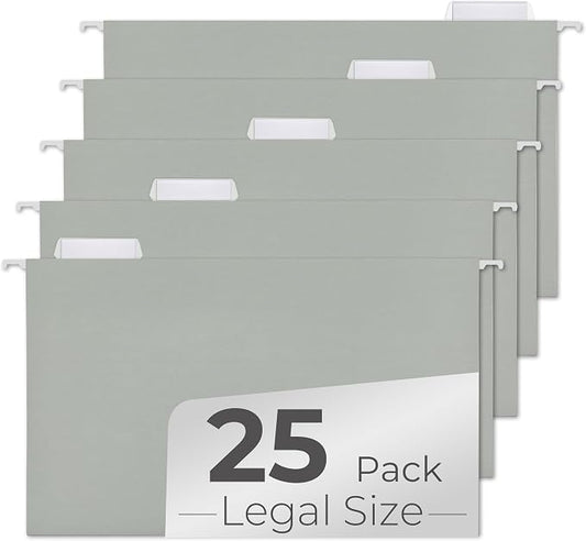 Y YOMA Legal Size - 25 Pack Colored Hanging File Folders Decorative Hanging Folder Cute Pretty File Folder for Filing Cabinet Office Home with 1/5-Cut Adjustable Tabs, Morandi Green