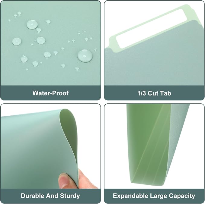 48 Pack Colored Plastic File Folders with Tabs and Sticky Labels 1/3 Cut Tab Manila File Folders Letter Size 8. 5 x 11 Inch for Office Home Organizer Documents(Gradient Green,Rustic)