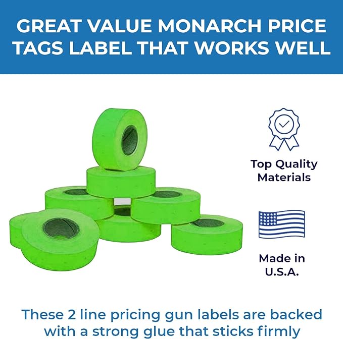 1136 Green Monarch Labels, 8 Rolls, 14,000 Two line Labels