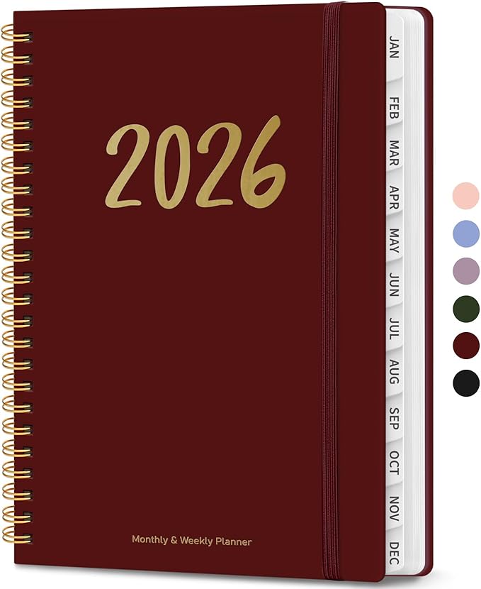 2026 Planner - Weekly and Monthly Planner, January 2026 to December 2026, Spiral Bound 2026 Calendar Planner Book, Inner Pocket, Perfect for Office Home School Supplies - A5 (6.3" x 8.5"), Burgundy