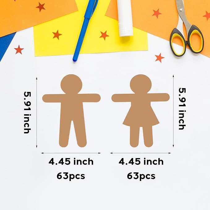 126 PCS Paper People Cutouts Crafts 5.9 x 4.5 Inch Multicultural People Shape Paper Cut Outs for Bulletin Board Boy Girl Person Cardstock for School Teachers Supplies Home Decoration