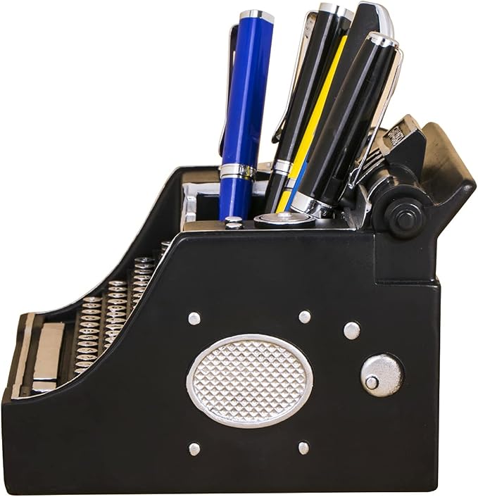 Retro Typewriter Pen Holder Vintage Desk Accssories Unique Cool Gifts for Writer Typewriter Lovers and Secretary Cute Funny Pencil Cups for Office Home School (Black)