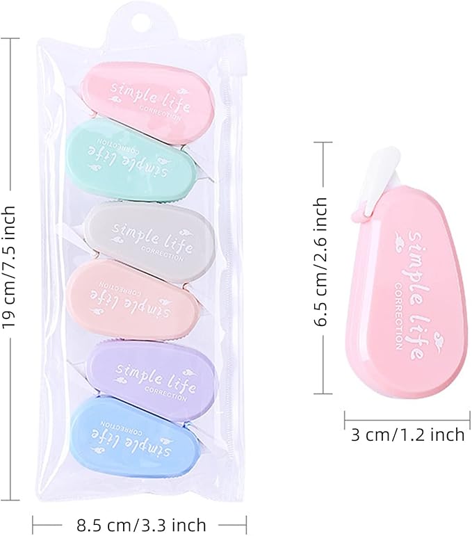 12 Pack Aesthetic Pastel Correction Tape, 0.2 x 197 inch, Instant Corrections, Easy to Use Applicator, White Smooth Pull Out Correction Tape for School, Office, Crafting