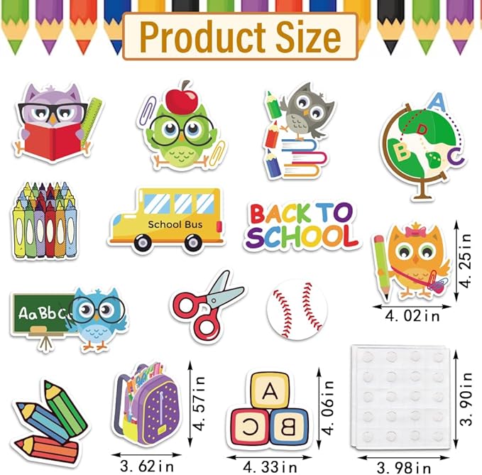 56 Pieces Back to School Cutouts Bulletin Board Decoration, First Day of School Cutouts Colorful Apple School Bus Pen Cardboard Craft ABC Cut-Outs for School Classroom Kindergarten Party Supplies