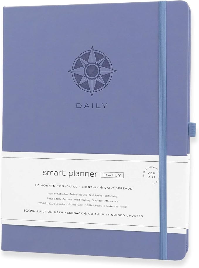 Smart Planner Daily Planner 2024 – Undated A4 Large Planner – Weekly Monthly Daily Journal Planner to Achieve Goals, Full Focus & Productivity, Time Management & Happiness - Hardcover, Leather