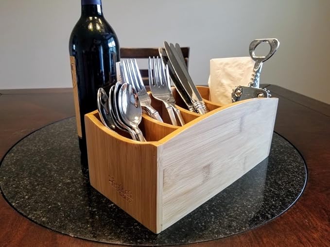 Natural Bamboo Organizer | Kitchen Counter Utensil Storage | Home Office Stationery Desk Caddy | Living Room Table Accessory Remote Holder by Splash Soup