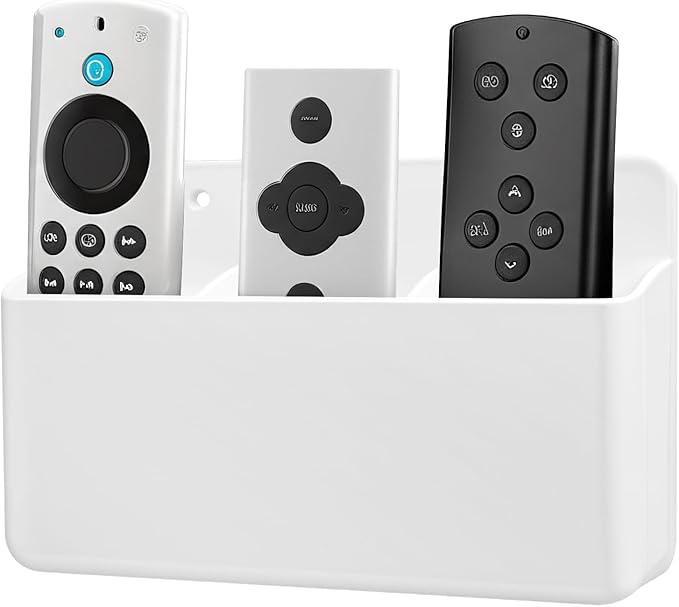 3 Slot Adjustable Remote Control Holder Wall Mount, Adhesive Remote Organizer for TV Controller with Hollow Bottom for Charging, Wall Pen Holder for Home Office School (White, 1)