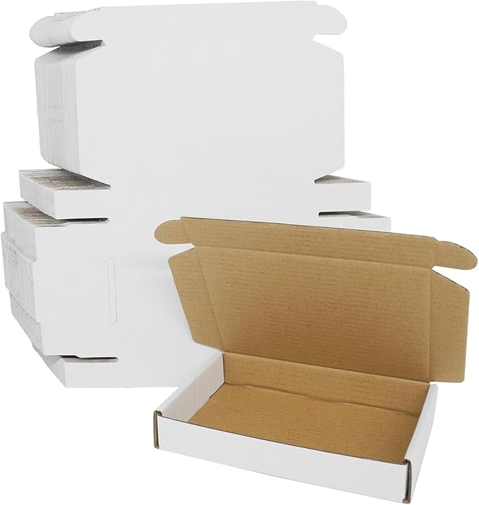 6x4x1 Boxes for Shpping Mailing, 25 Pack Small White Mailer Box Flat Corrugated Cardboard Packaging Gift Boxes Bulk Cheap Literature Mailers for Small Business
