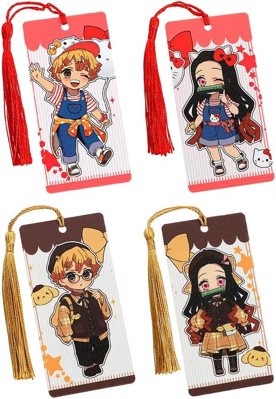 Anime Demon Kamado Acrylic Bookmark - Anime Tanjiron Zenitsu Giyuu Kyoujurou Figure Page Mark Reading Tool, Holiday Gifts for Reading Fans Book Lovers Bookworm (4PCS Set-1)