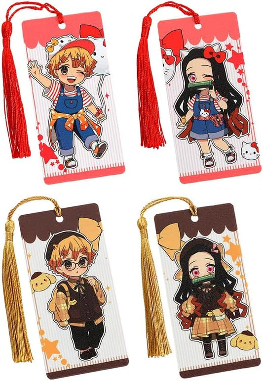 Anime Demon Kamado Acrylic Bookmark - Anime Tanjiron Zenitsu Giyuu Kyoujurou Figure Page Mark Reading Tool, Holiday Gifts for Reading Fans Book Lovers Bookworm (4PCS Set-1)