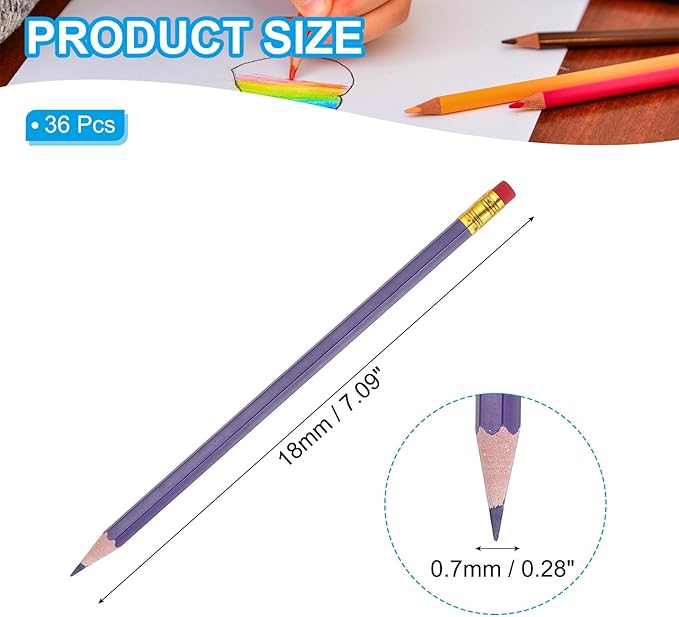 PATIKIL Erasable Colored Pencils, 36 Pcs Oil Color Pencils with Erasers Hexagonal Rod Wooden Colored Pencils for Tests Marking Grading Art Painting, Purple