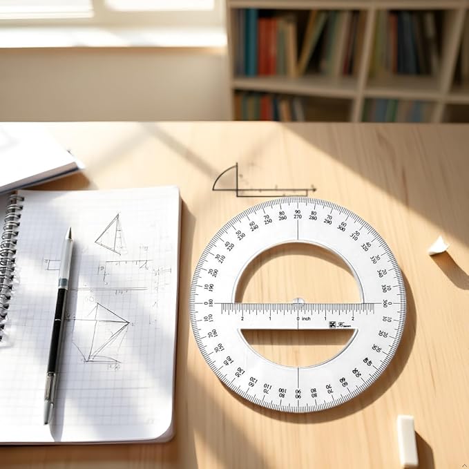 White 360 Degree Protractor Round Ruler Gauge Angular Drafting Tools Circle Protractor for School Education Office Classroom 6 Inch, Protractors, Writing and Correction Supplies, Protractors