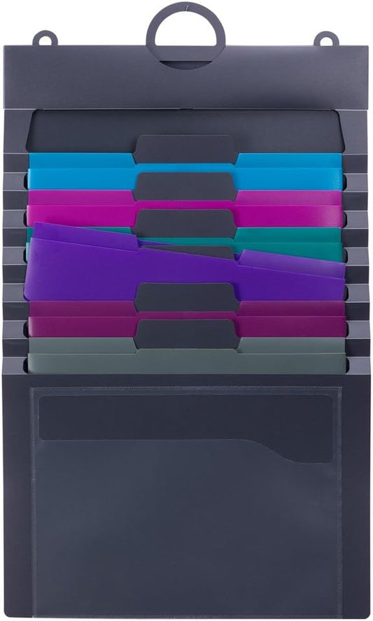 SMEAD Cascading Wall Organizer Gen 2, 6 Pockets, Letter Size, Gray/Jewel Pockets (92063)