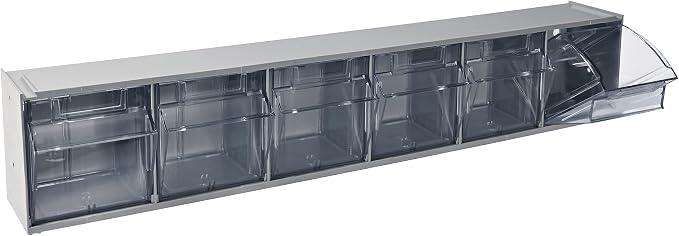 Deflecto Six-bin horizontal tilt bin storage system, 23-5/8w x 3-5/8d x 4-1/2h, Gray (20609B1PK)