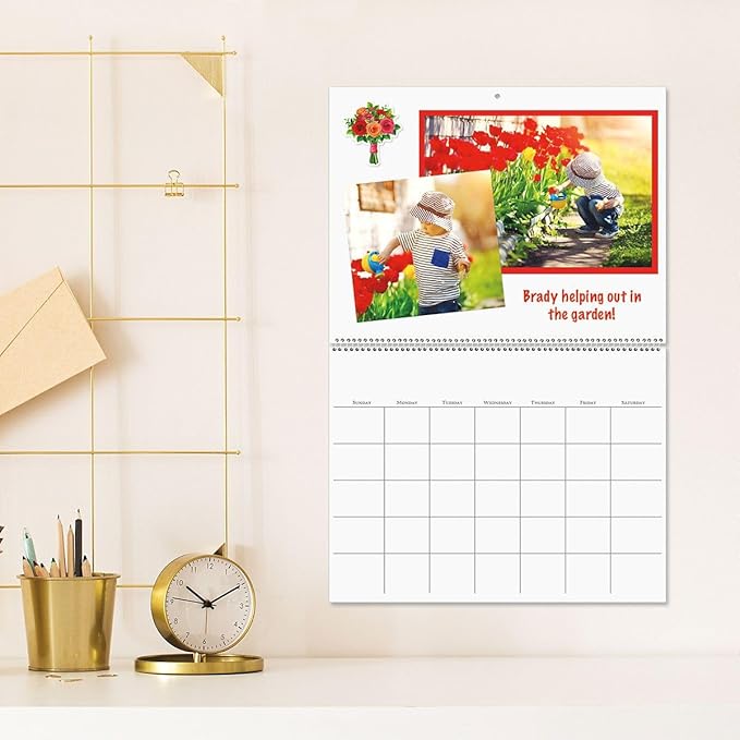 Blank Scrapbook Wall Calendar, Undated, 12-Inch x 9-Inch Size Closed, 18-Inch Size Open, Large Bookstore-Quality, DIY Spiral-Bound Hanging Monthly Calendar for Kitchen & Office, by Current