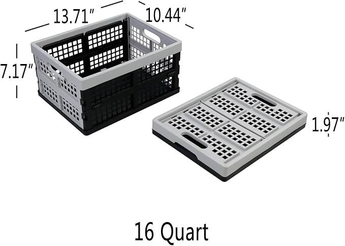 3 Packs Plastic Folding Milk Crate 16 Quart, Collapsible Storage Crates
