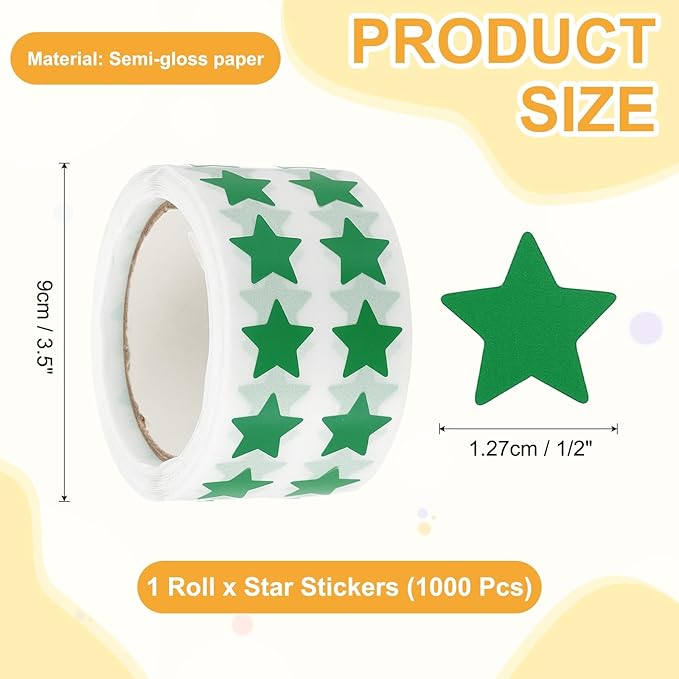 PATIKIL Star Stickers Roll 1/2", 1000 Pcs Self-Adhesive Reward Stickers Star Labels for Behavior Chart Classroom Teacher Supplies and DIY Craft, Green