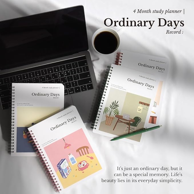 Monolike Ordinary days 4 Month Study Planner, Desk - Academic Planner, Weekly & Monthly Planner, Study plan