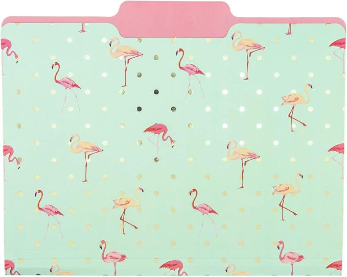 Graphique Flamingo Pink File Folder Set – File Set Includes 9 Folders and 3 Unique Flamingo and Polka Dot Designs, Embellished w/ Gold Foil on Durable Triple-Scored Coated Cardstock, 11.75" x 9.5"