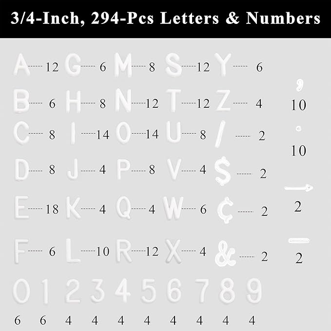 C CRYSTAL LEMON 294Pcs White Plastic Letters for Letter Board – 3/4 Inch Felt Board Letters – Changeable Letter Board Plastic Accessories – Message Board Letters and Numbers Only