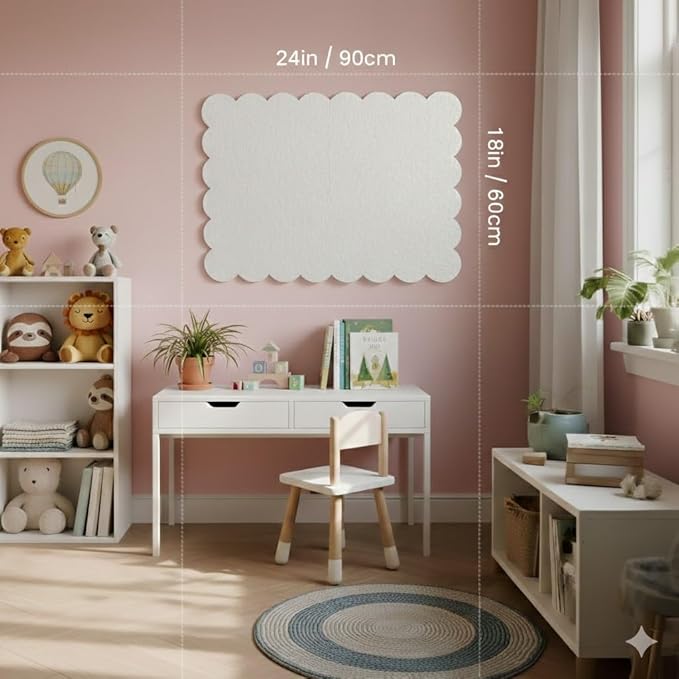 Scalloped Felt Bulletin Board 24 x 18 Inches, Decorative Wall Pin Board for Dorm, College & Bedroom, Memo Board for Photos, Notes & Study Display (Warm Beige)